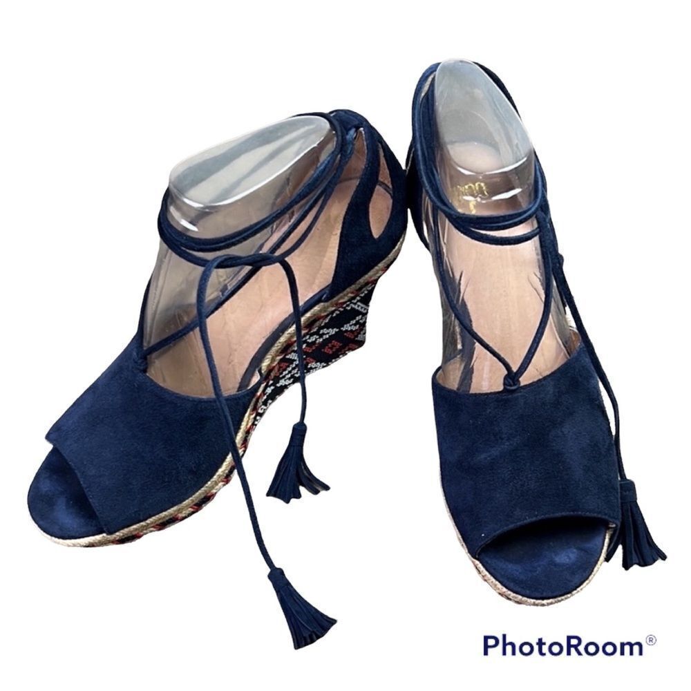 CABI Isla Wedge Navy Suede #6001 Sz 6 EUC